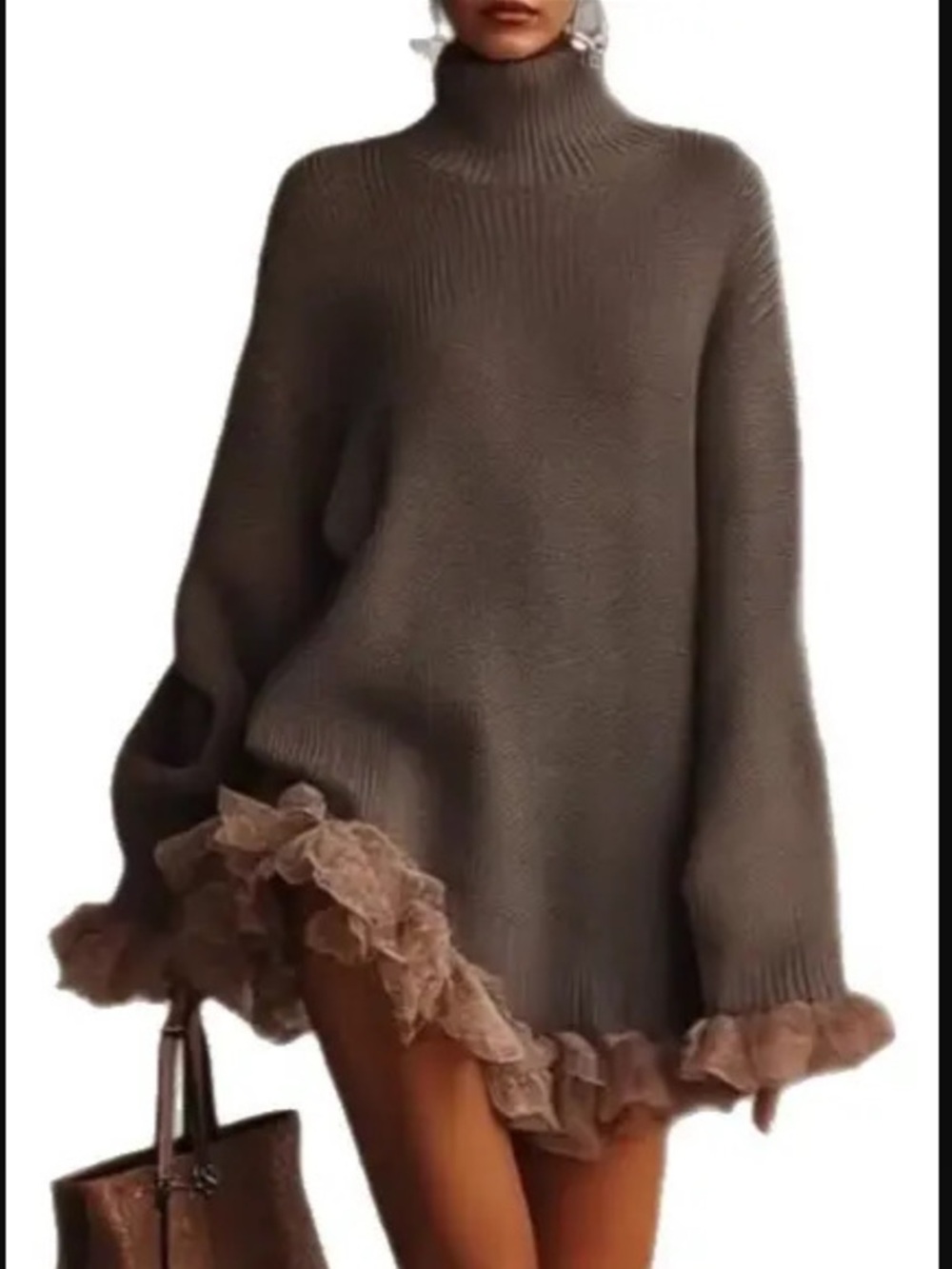 Women's Sweater 2026 Spring Autumn‎ High Neck Ruffles NEW XL